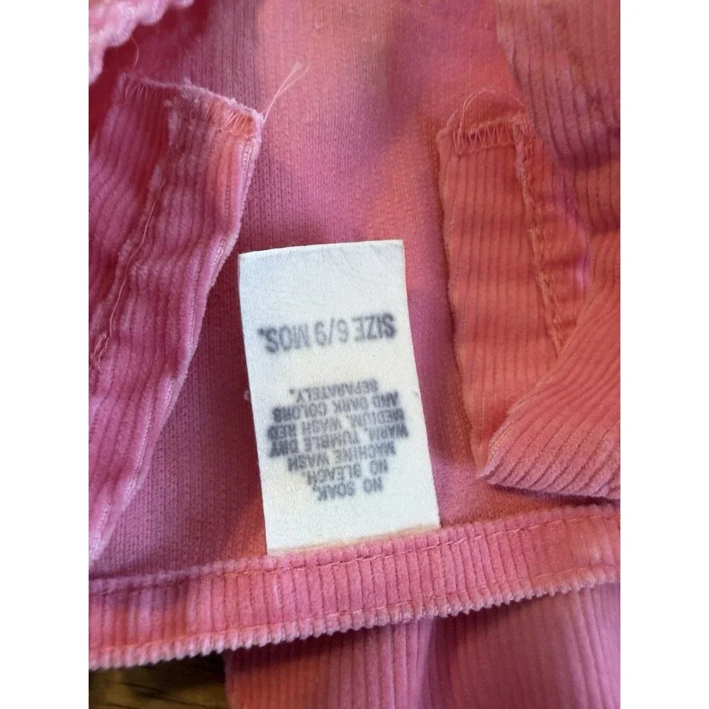 OshKosh Bgosh Vintage Pink Corduroy Vestbak Footed Overalls 6/9 Months USA Girls